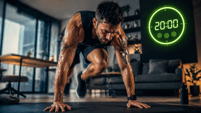 Männliche Person macht Workout 20 Minuten